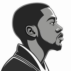 Side profile portrait of a young man in a minimalist graphic style with portrait illustration minimalist character © Shimu