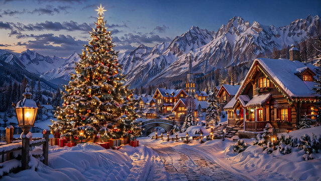 Christmas Village in Snowy Mountains