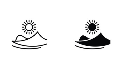 Icon set of sand dunes under a shining sun for desert and travel themes © VisionGrafix