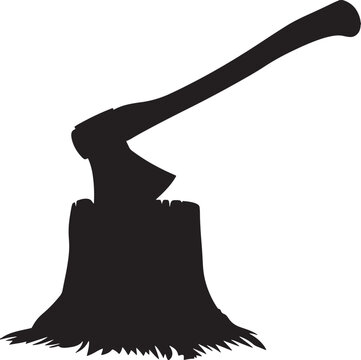 Axe and Log Silhouette Vector Illustration Isolated on White Background Woodcutting Tool Lumber Icon Design