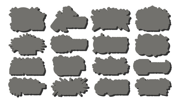 Set of fifteen rectangular and horizontal speech bubble sticker frames with rectangle template collection silhouette geometry decorative minimalist illustration creative composition