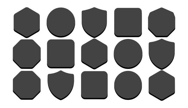 Variety of geometric and shield shaped blank badge designs with geometric silhouette template collection illustration creative business marketing promotion abstract vectorart