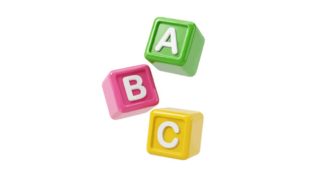 Vector illustration of colorful 3d alphabet toy blocks abc on a transparent background