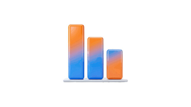 Vector illustration of 3d bar chart with three columns of decreasing height on a transparent background