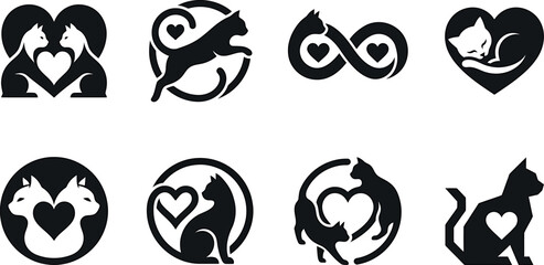 Fototapeta premium Cat Love Logo Collection Vector Set