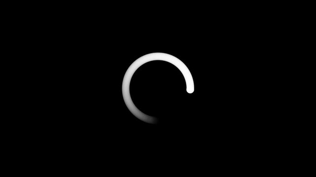 Animation of a loading spinning load wheel. Waiting for download. White circle on Transparent background.  on a black isolated background.loading wheel oval graphic animation spinning on transparent 