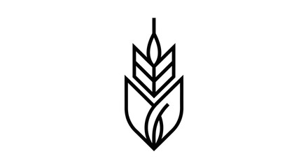 Minimalist black line art illustration of a stylized wheat stalk or grain plant, representing agriculture and natural growth. © Agus