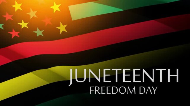 Waving Alternative Juneteenth Flag with Flare and text. Since 1865. Design of Banner. Black history month. Video concept.