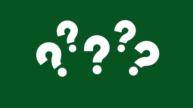 White question mark animation with a green background for creative videos. animation of question mark with alpha channel, animated question mark. 4k video
