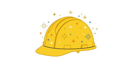 Fototapeta premium Yellow protective hard hat with golden star sparkles