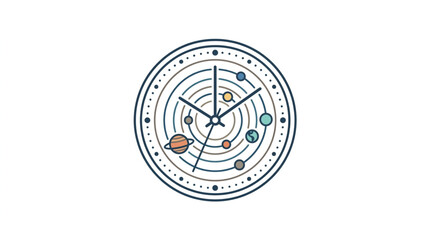 Stylized Solar System Clock with Planets and Orbit Lines. © reyhan