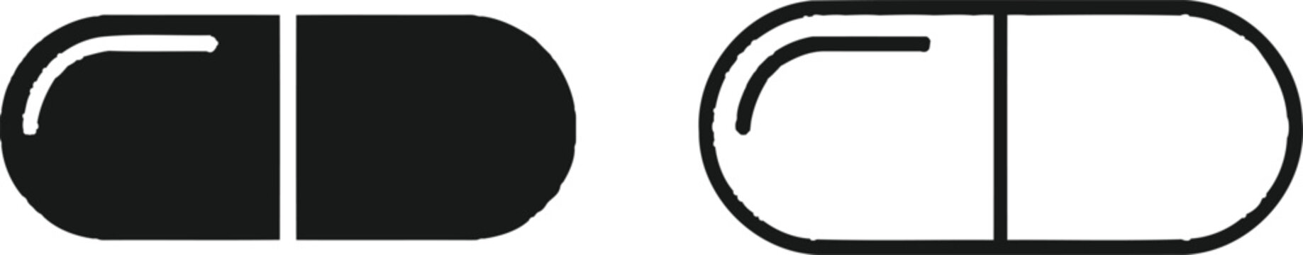Split capsule pill icon with halves open and closed