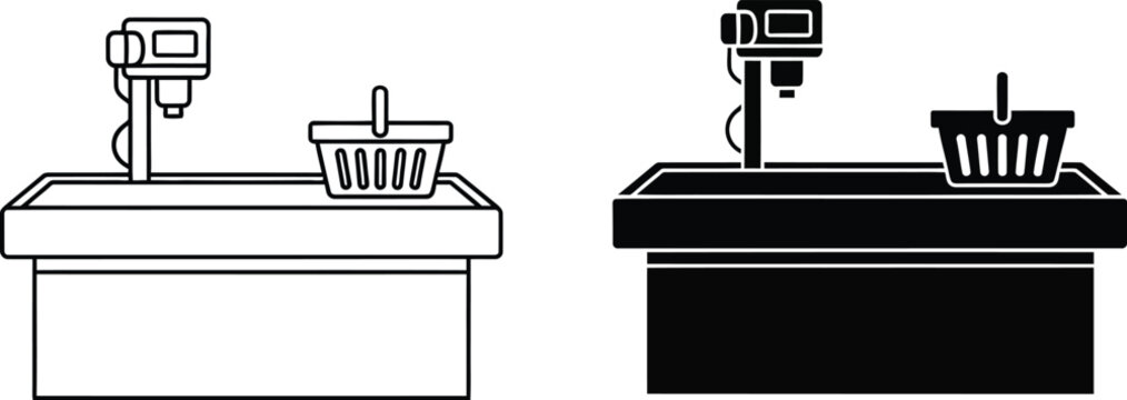 Self checkout scanner and basket on counter