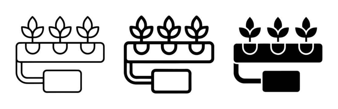 Hydroponic system icons, plant growing symbols, gardening illustrations, agriculture graphics