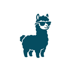 Cool llama wearing sunglasses blue animal silhouette graphic. © keranacinta