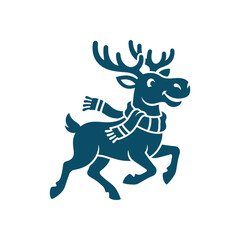 Happy reindeer wearing a scarf running vector mascot. © juweni