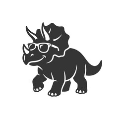 Stylized triceratops dinosaur wearing cool sunglasses icon. © juweni