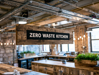 Fototapeta premium Eco-Friendly Rustic Kitchen Interior Design: Zero Waste and Sustainable Living with Reclaimed Wood and Hygge Vibe