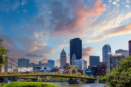 Skyscrapers and office buildings in the skyline in Pittsburgh Pennsylvania USA