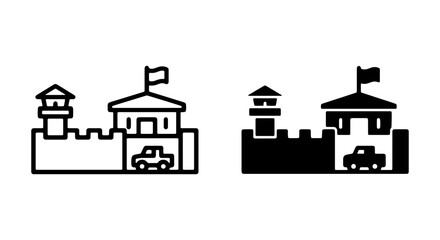 Fortress Icons, Castle Symbols, Security Buildings, Guard Tower Vector Graphics © ROSE