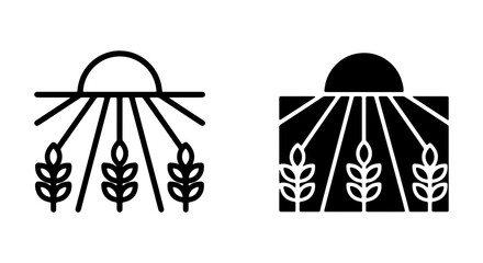 Minimalist Wheat Field Icons, Sunrise Agriculture Symbols, Organic Farming Vector Graphics © ROSE