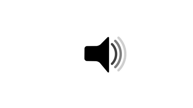 Black sound speaker volume icon animation with sound waves isolated on white background.