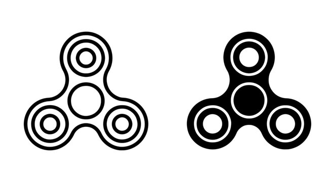 Fidget Spinner Icons, Stress Relief Toy Vector Graphics, Simple Black and White Designs