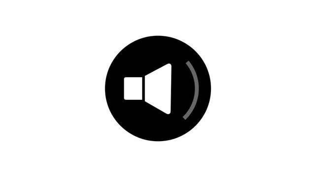 White sound speaker volume icon inside black circle button animation with sound waves isolated on white background