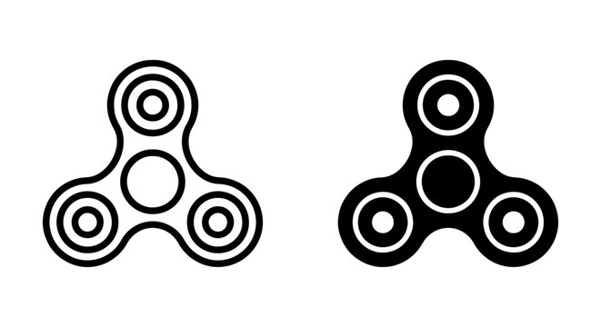 Fidget Spinner Icons, Stress Relief Toy Vector Graphics, Simple Black and White Designs