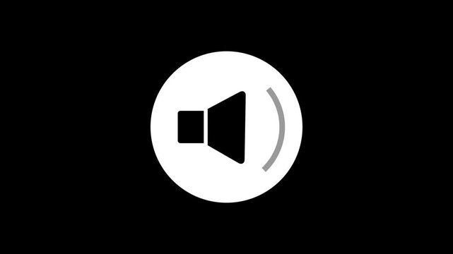Black sound speaker volume icon inside white circle button animation with sound waves isolated on black background