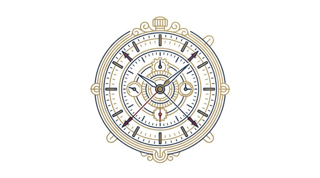 Vintage Nautical Compass Clock Face Illustration.