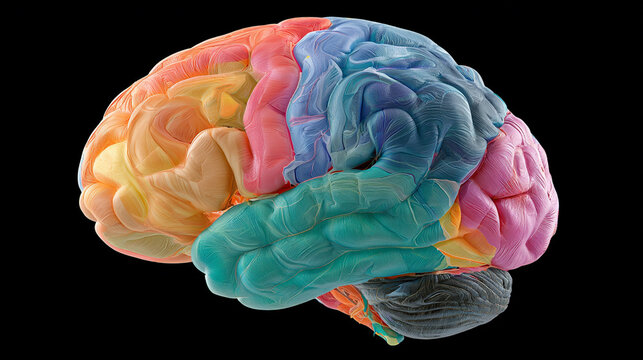 Colorful Neuroscience Illustration: Human Brain Anatomy and Cognitive Function in Creative Scientific Art