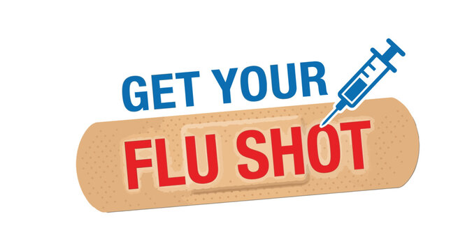 A creative vector illustration featuring a medical adhesive bandage and a blue syringe for vaccination