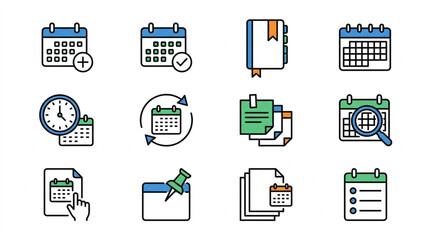 Fototapeta premium Calendar Icons Set for Planning and Scheduling.