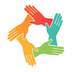 Obraz premium Colorful hands forming a circle, symbolizing teamwork and unity