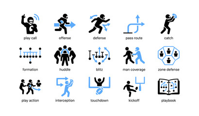 Fototapeta premium American football icons showing plays formations and actions