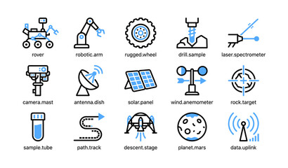 Fototapeta premium Rover instruments icons arranged in a grid on white background