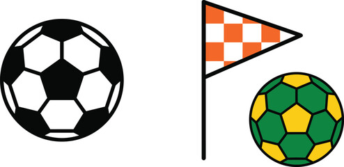 Soccer Ball and Corner Flag Sports Icons Set with Football Tournament and Match Equipment Illustration © MdSaddam