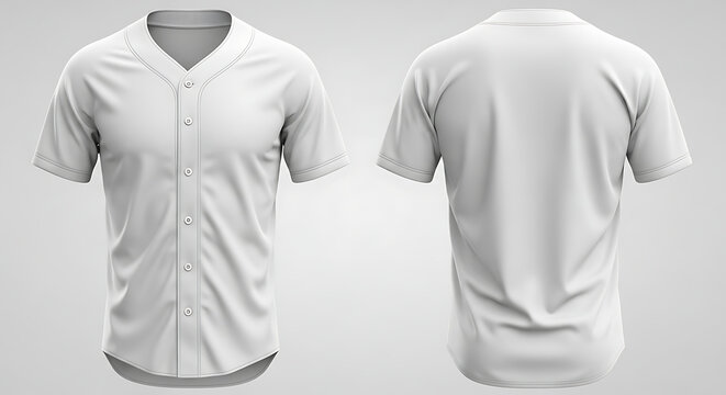Front and back view of a plain white baseball jersey mockup.