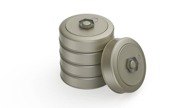 Group of anti-tank mines on white background