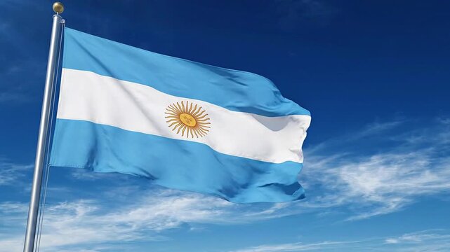 National flag of argentina waving in the wind against a clear blue sky
