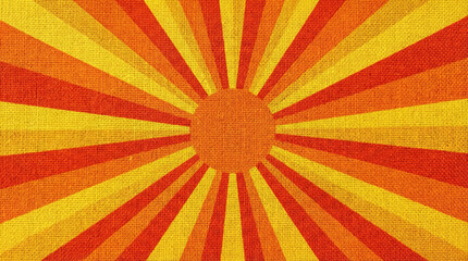 Obraz premium Vibrant Solstice Sun Burst Graphic Orange Yellow. Bold symmetrical sunburst pattern with radiating rays in vivid orange and yellow, energetic centered composition