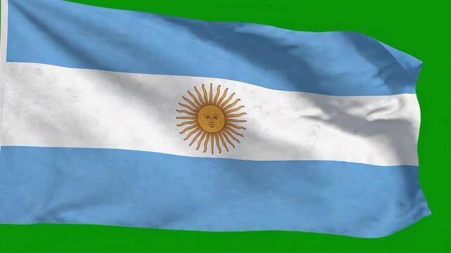 Waving flag of argentina against a green screen background