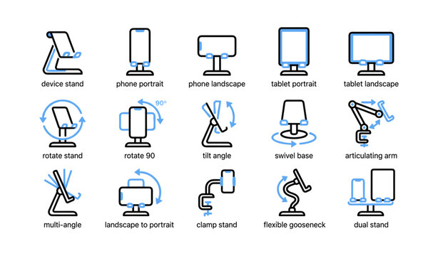 Device stand icons showing phone and tablet mounting positions