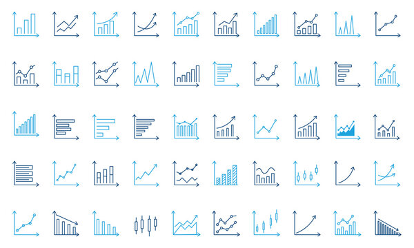 Growing bar graph icon set. Business graphs and charts icons. Statistics and analytics vector icon. Statistic and data, charts diagrams, money, up arrow Growth icon set. Containing arrow up. Eps 10