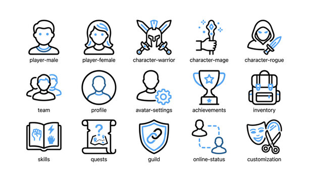 Game user and character icons arranged in grid layout