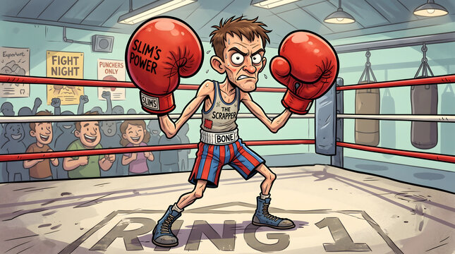 Underdog boxer with boxing gloves in ring