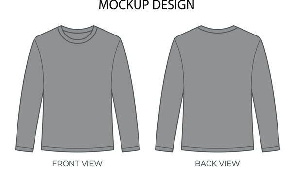 Flat vector mockup design of a grey long sleeve t-shirt, front and back view illustration