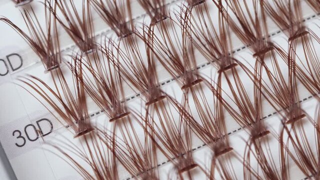 False eyelashes extension set with brown lashes, closeup. Makeup accessories