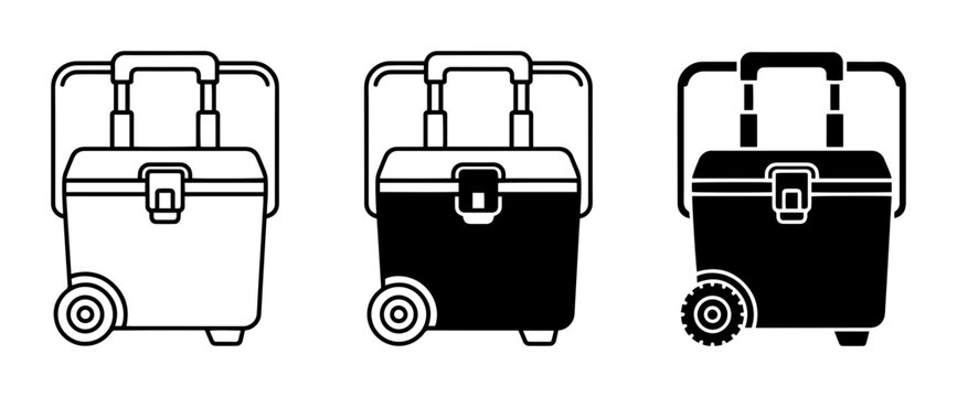 Wheeled Cooler Icons, Portable Ice Chest Set, Travel Food Storage Vector Graphics